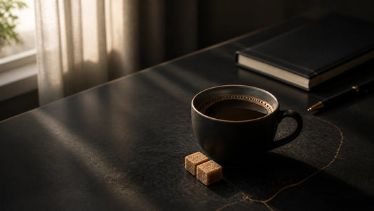 Dappled morning light falling across a quiet coffee ritual